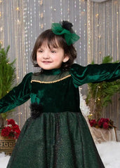 Close-up of the velvet bodice and shimmering tulle skirt on an elegant holiday dress for girls.