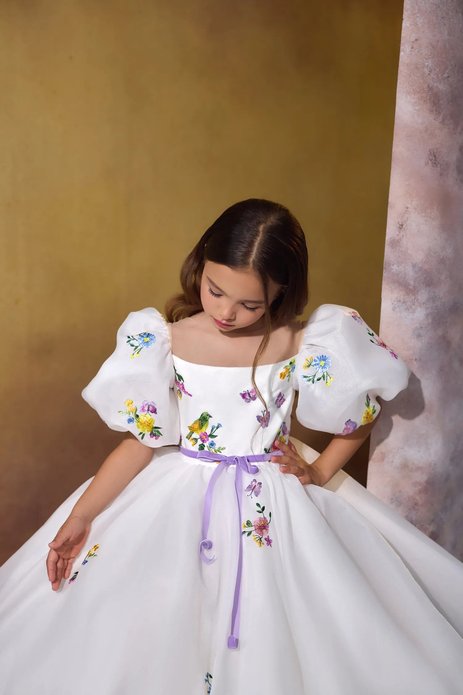 Whimsical Floral Flower Girl Dress – Delicate Embroidered Florals