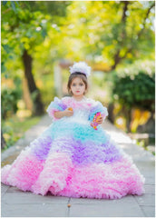 Girl's Unicorn Rainbow Long Tulle Dress